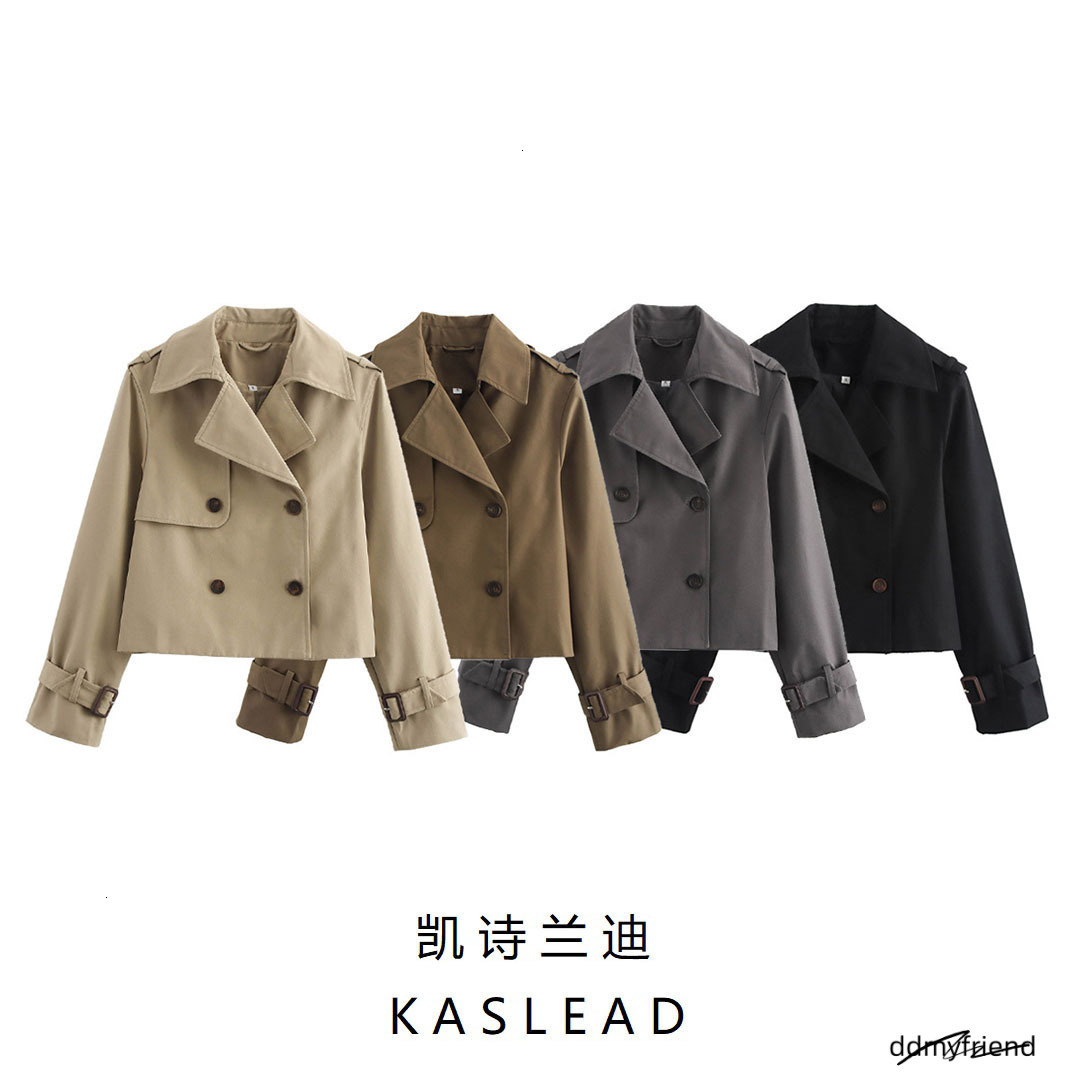 Spring Automne Trench Courte-coat Simple pour femmes Vestes de brise-vent à lacets à lacets à double semets