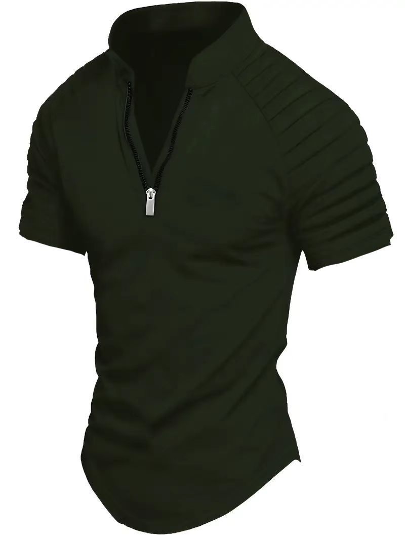 European American summer polos casual with pleated short sleeved POLO shirt zipper men's sports polo fashion stylish