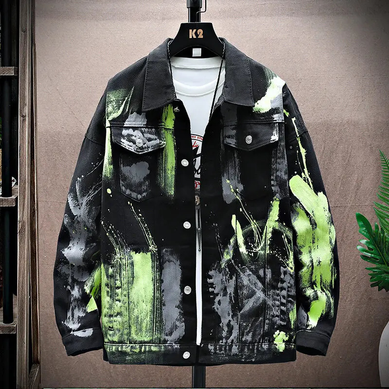 Button Hip Hop Black mâle Maloues Coats pour hommes en denim Veste en automne