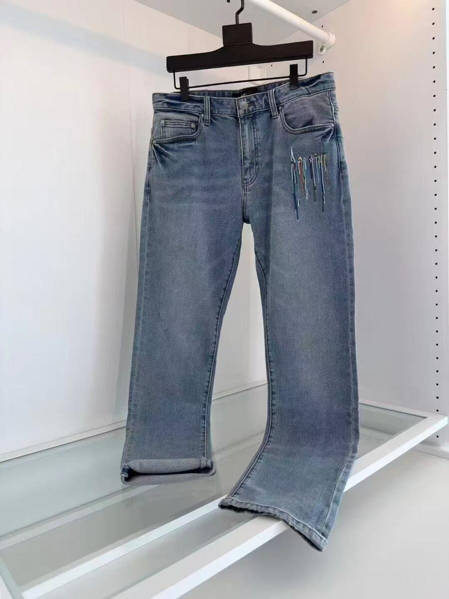 Luxury Designer AMJeans for Men Punk Rock Street Style Washed and Distressed Jeans