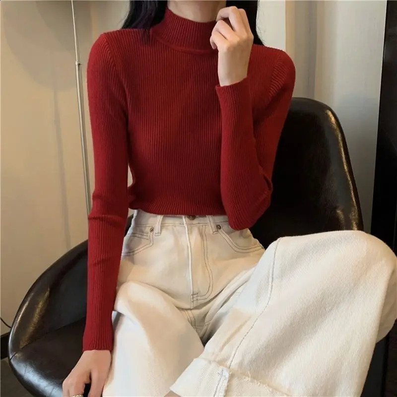 Autumn and Winter Womans Clothes Half High Neck Sweater Long Sleeved Knitted Korean Fashion Dopamine Trend Grace Niche Ins 250920