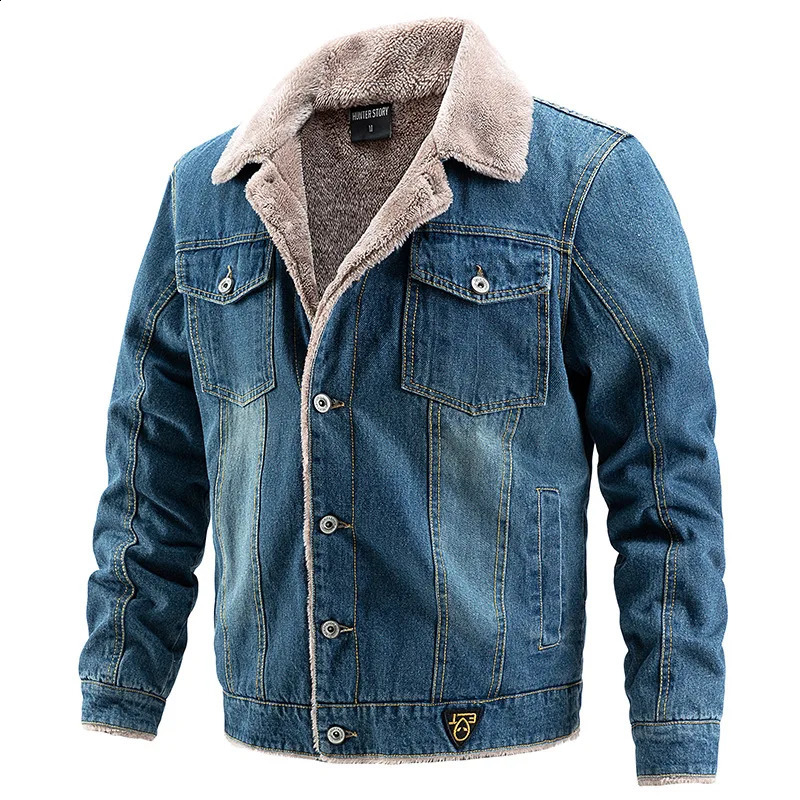 Mens Denim Jacket Fleece Thickened Winter Warm Coat Casual Streetwear Outerwear Vintage Trucker Jacket Men Clothing 250920