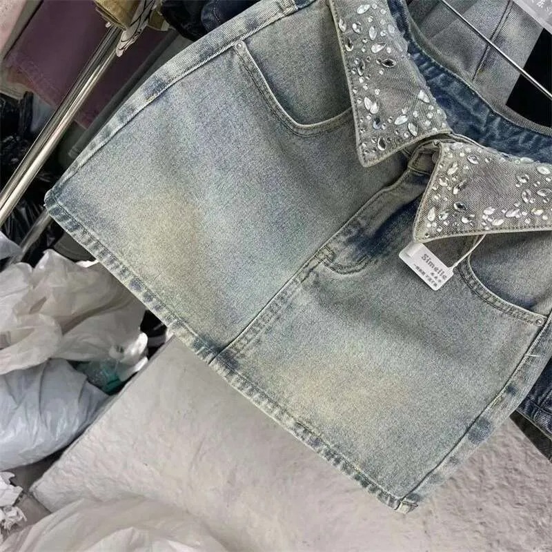 fashion denim skirt Cool collar designer women's short denim skirt 2025 summer new spicy girl high waist light blue denim skirt2