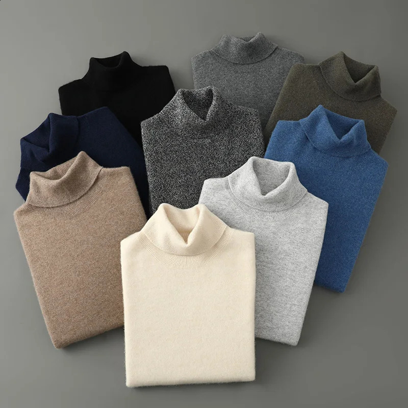 High Quality Autumn Winter Soft Warm Pullover Shirt High Neck Men 100 Cashmere Sweater Simple Classic Man Knit Top Clothes 250920