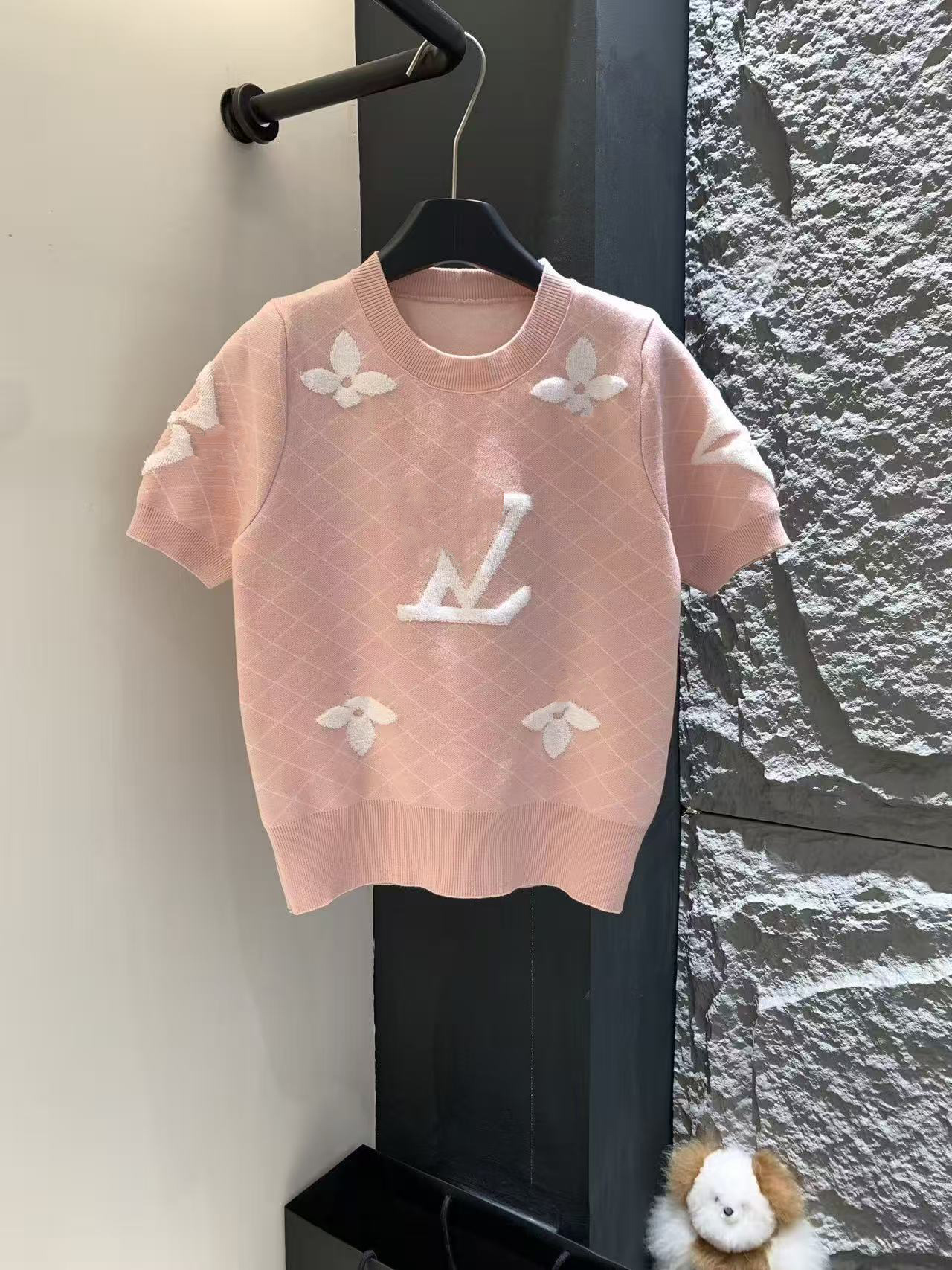 Designer fashion high quality fashion knit blouse autumn new blouse embroidered letter knit short sleeve blouse s---xl
