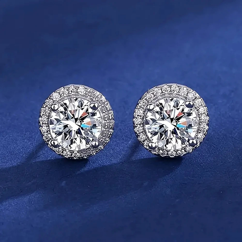 REAL 05CT D Couleur toutes boucles d'oreilles rondes pour les femmes 925 argent sterling scintillant de boucles d'oreilles fins de bijoux de bijo