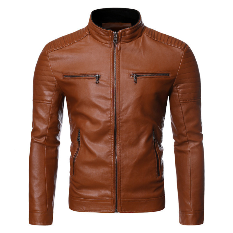 Mens leather jacket spring and autumn thin style stand collar striped PU leather jacket motorcycle leather jacket 250920