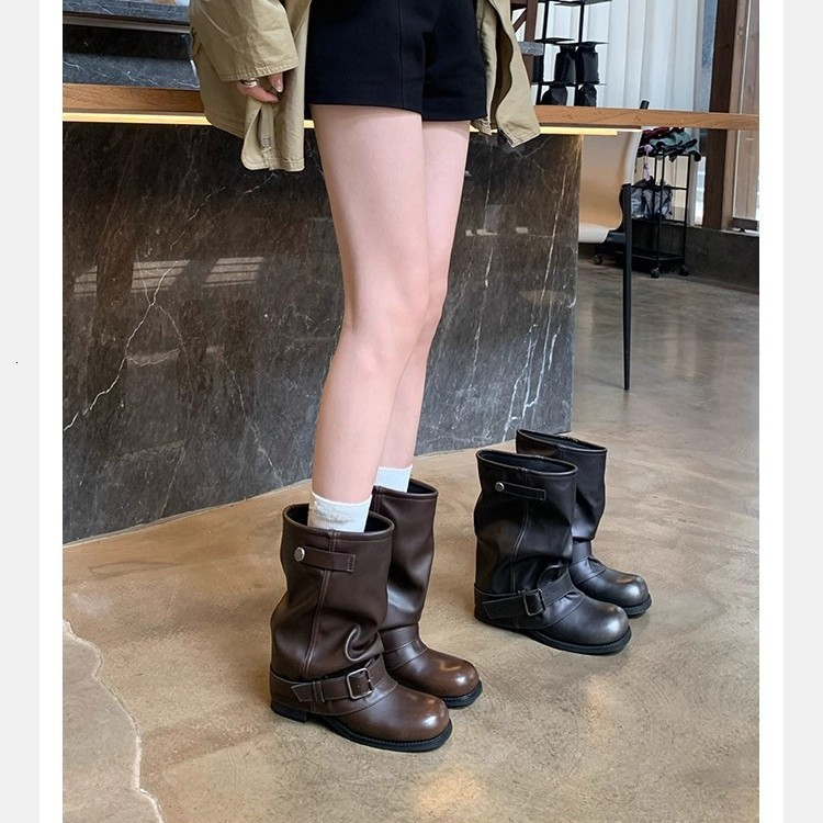 Automne et hiver Nouveau style déchette enveloppe épaisse hauteur de semelle augmentant le style luxueux léger bottes larges français rétro de co