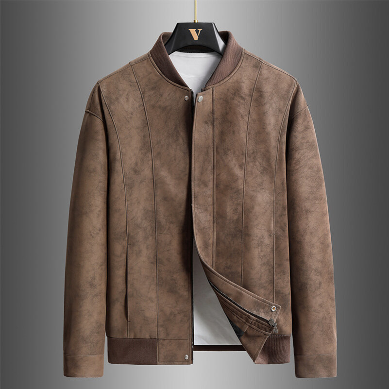 Trend Baseball Collar Leather Jacket for Mens High End Suede Casual Short Coat Social Business Motorcycle Jacket Streetwear 250920