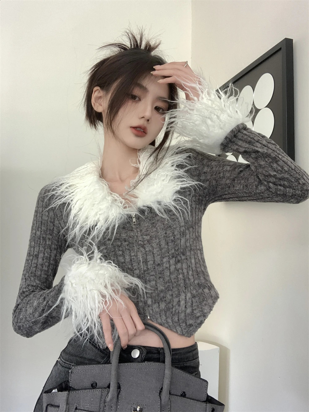 Femme Gray Cardigan tricot Pull HARAJUKU Y2K SULLAGES VNECK PAUTER VNECK VINTAGE 2000S 90S Vêtements esthétiques automne 250920
