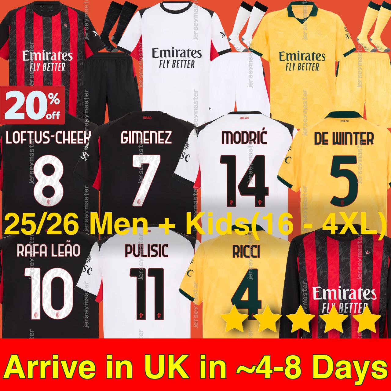 25 26 AcMilan Soccer Jersey MODRIC RAFA LEAO PULISIC LOFTUS-CHEEK GIMENEZ ESTUPINAN RICCI DE WINTER NKUNKU PAVLOVIC RABIOT JASHARI FOFANA JIMENEZ-image-999703807