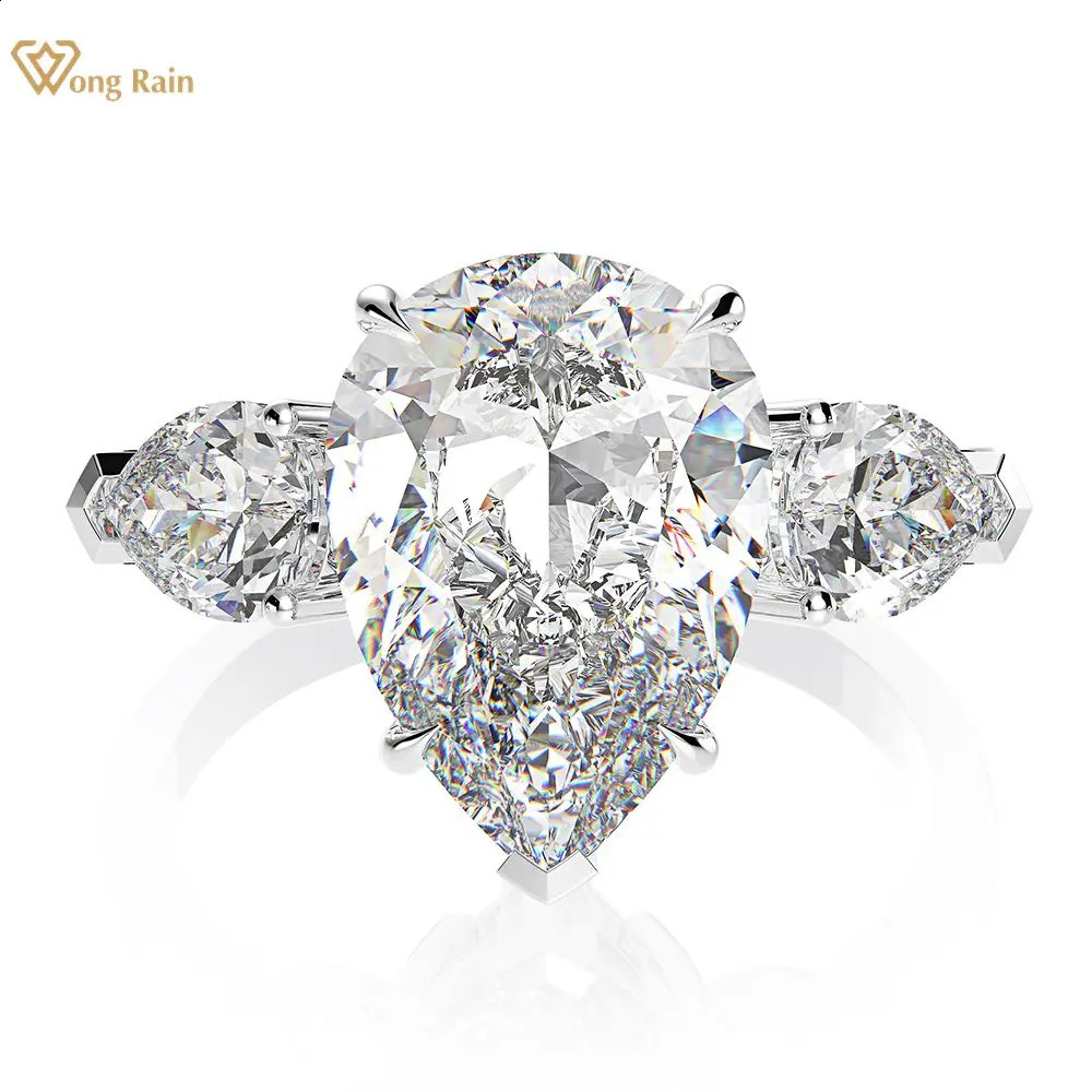 Wong Rain 925 Sterling Silver Pear Lab Sapphire High Carbon Diamonds Gemstone Wedding Engagement Ring Fine Jewelry Wholesale 250920