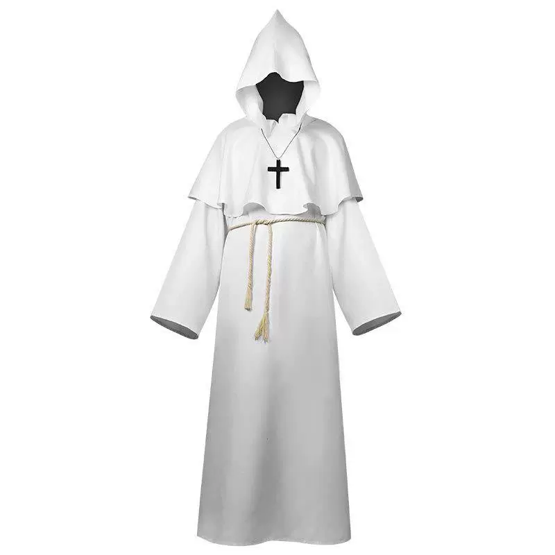 Médiéval Retro Cloak - Monk Robe, Priest / Wizard Friar Robe avec capot, costume de cosplay d'Halloween
