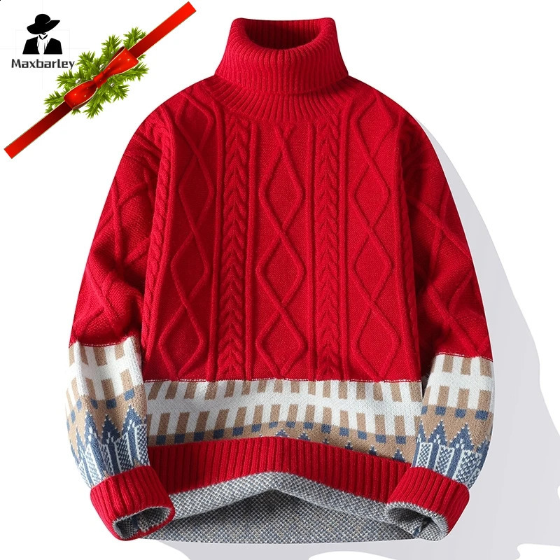 Vintage Christmas Sweater 2025 Women Men Soft Warm Knitwear Jacquard Pullover Top Mens Winter Clothes High Neck Sweaters 250920