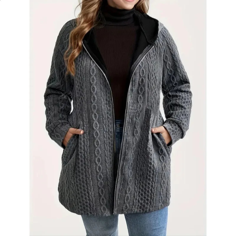 Plus Size 1XL5XL Womens Casual Hooded Coat Fashion Solid Long Sleeve Zipper Coats Tops 250920