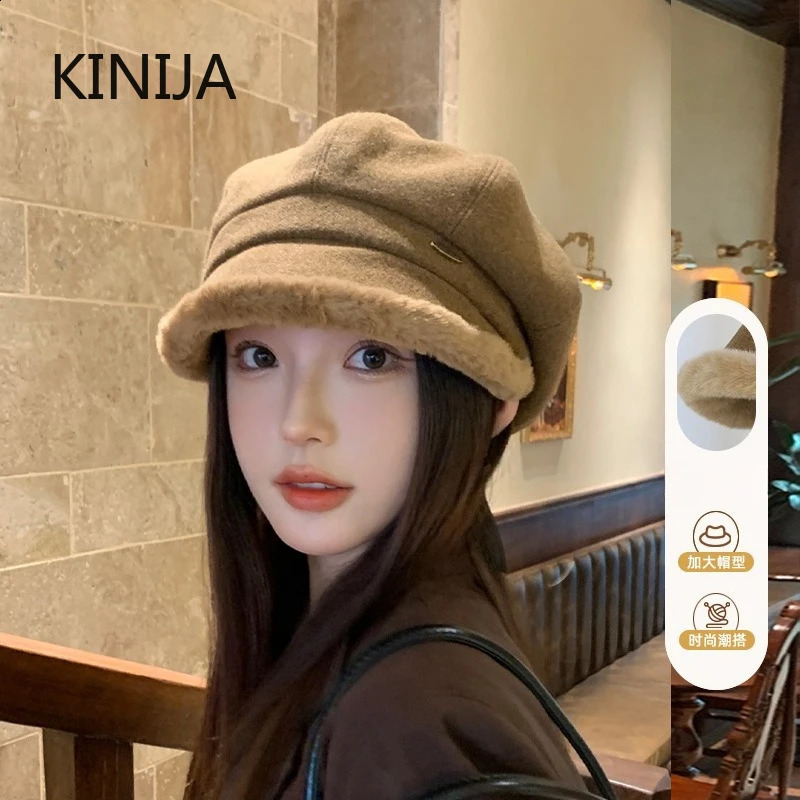 Winter Painter Hat Lamb Fleece ed Cap Coldproof Harajuku Korean Style Keep Warm Plush Octagonal Girl Bucket 250920
