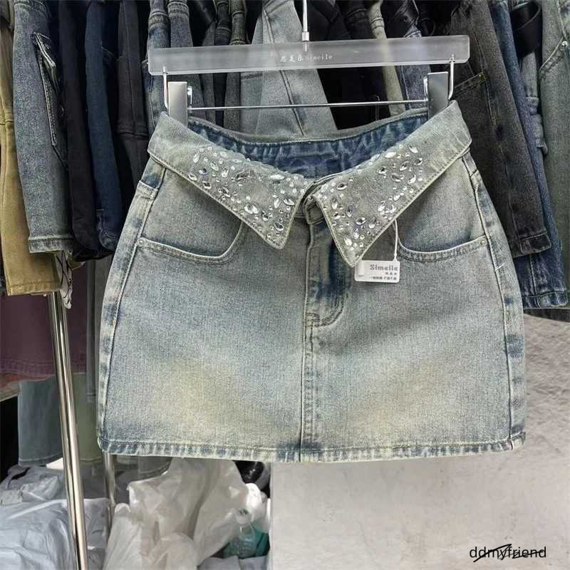 Cool Collar Rhine Shorts Womens Jeans Skirt 2024 Summer New Hot Girl High Waist Light Blue Denim A-Line Skiingxj250320 ddmyfriend ddmyfriend ddmy