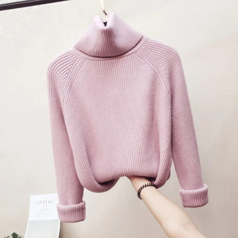 2025 Fashion FallWinter Turtleneck Sweater Ladies Thicken Warm Loose Long Sleeve Knit Bottoming Pullover Women Solid Casual Top 250920
