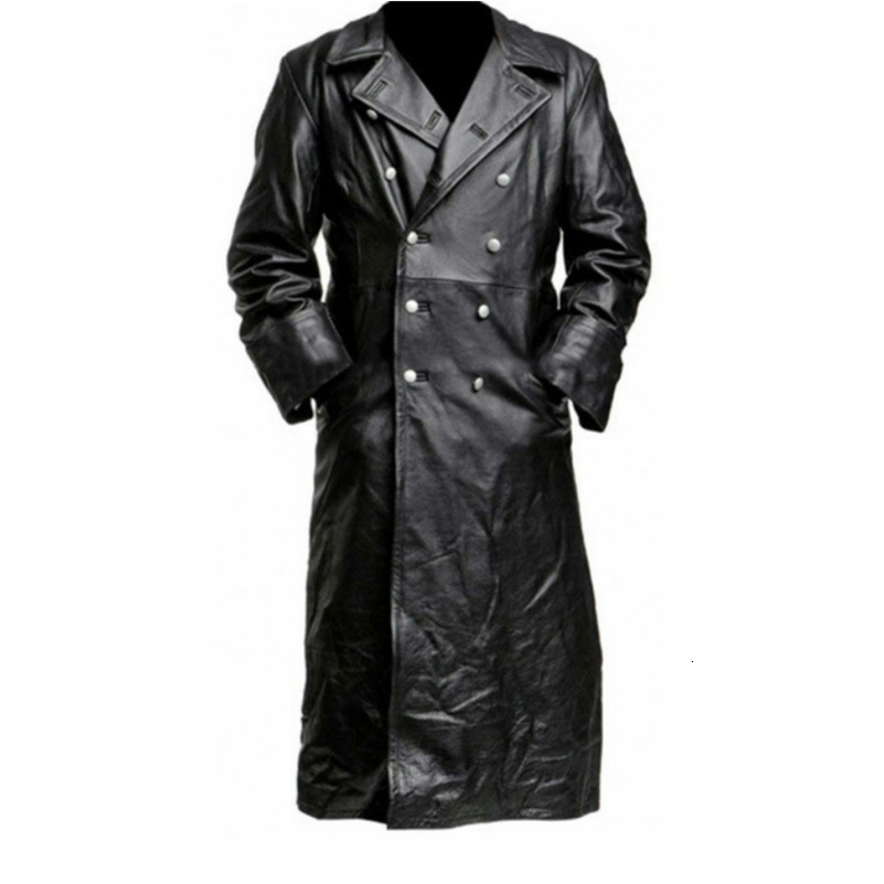 Men de printemps fausse en cuir tranchée mode à manches longues à manches à manches automne-vent de vent mince mince en cuir veste en cuir homme
