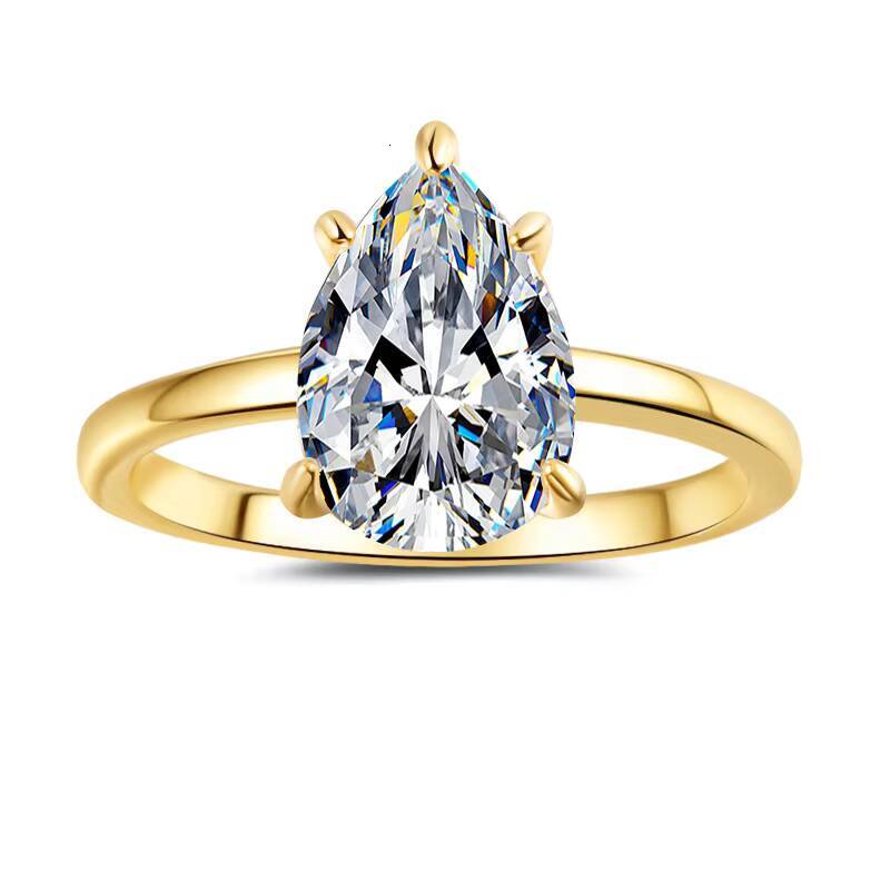 Adodo Factory Jewelry Boutiques Wholesale 925 Pure Silver 18K Gold Plated Pear Cut 2ct Moissanite Finger Ring for Women