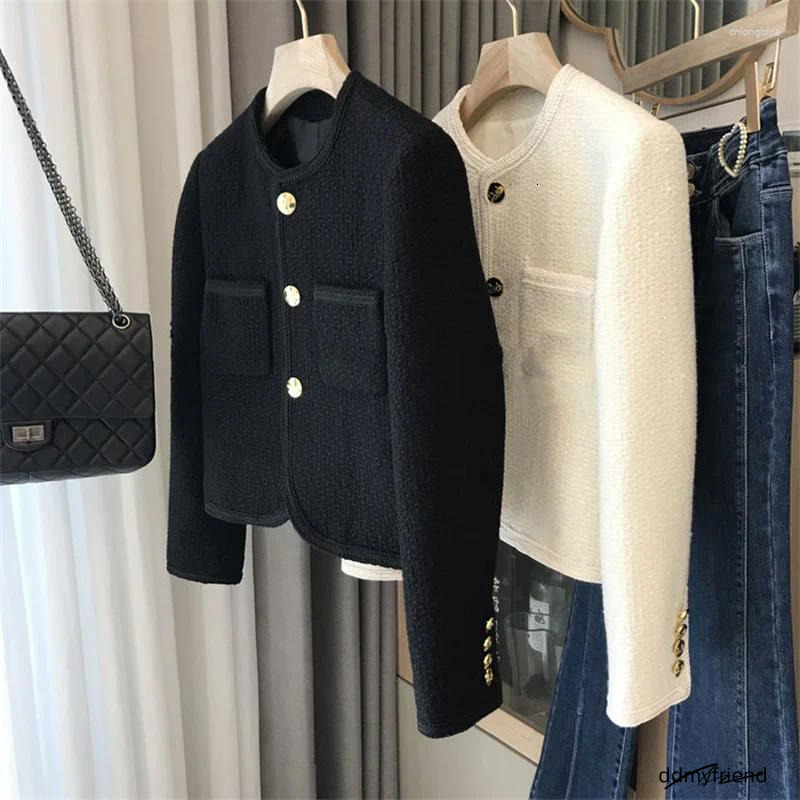 Women's Jackets Women Jacket Woman Clothing Spring And Autumn Black Fragrance Single-Breasted Round Neck Short ddmyfriend ddmyfriend ddmyfriend