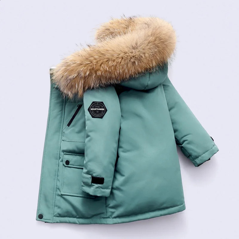 412 Years Winter Boys Down Jacket Thicken Keep Warm Fur Collar Kids Long Style Hooded Coat Teenager Children Outerwear Clothing 250920
