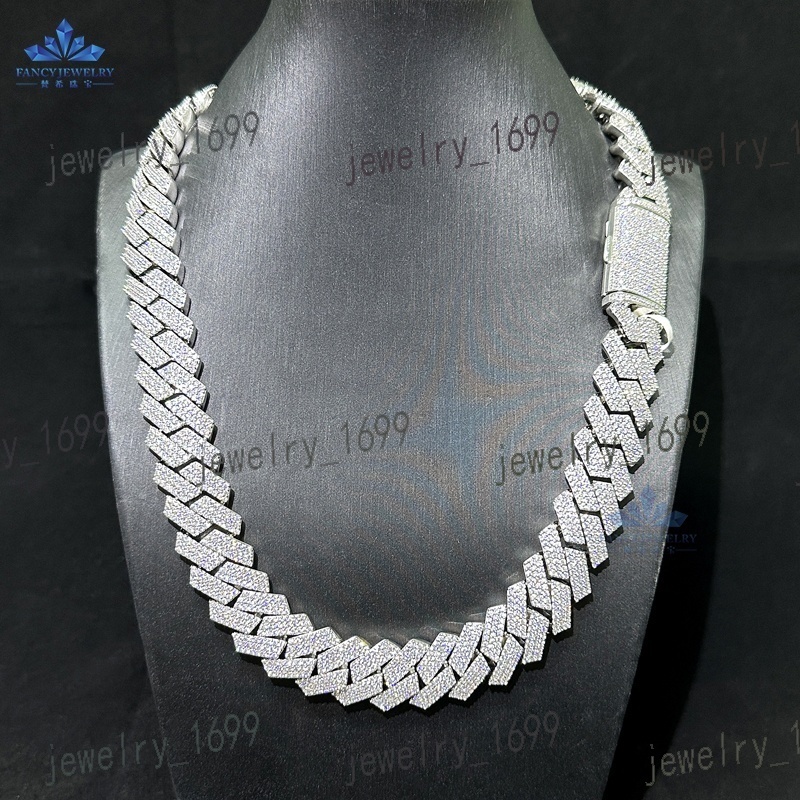 18MM 3 Rows Full DVVS Ice Out Moissanite Diamond 925 Silver Chains Hip Hop Jewelry Cuban Link Chain Necklace
