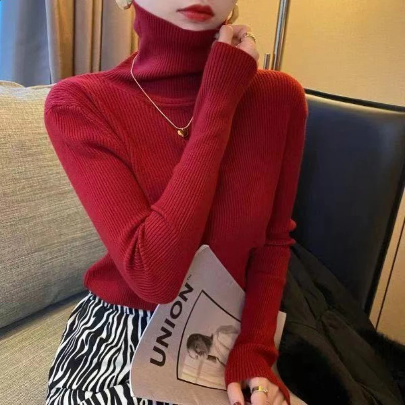 Soft Warm Pull Femme Sweater Autumn Winter 2025 Women Knitted Ribbed Pullover Long Sleeve Turtleneck Slim Jumper 250920