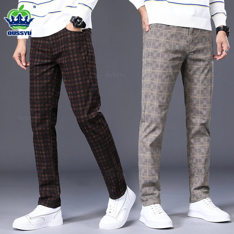High Quality Mens Plaid Casual Pants 98 Cotton Stretch Straight Classic Slim Fit Trousers Male Large Size 40 42 6 Pattern 250920