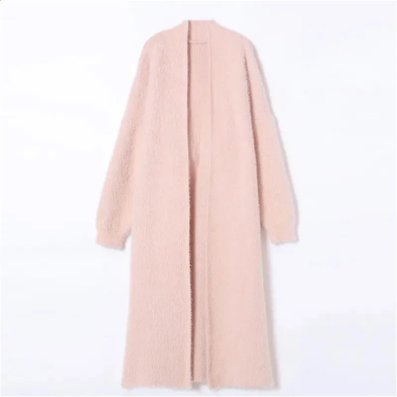 Autumn Winter Loose Lazy Style Ankle Length Thickened Pure Mink Fleece Knitted Sweater Coat Long Cardigan Women 250920