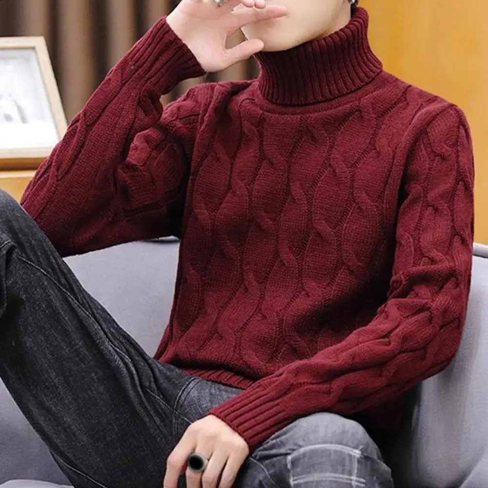 Turtleneck Twist Men Sweater Solid Color Pullover Knitted Warm Casual Turtleneck Sweatwear High Neck Woolen Sweater Pullover Top 250920