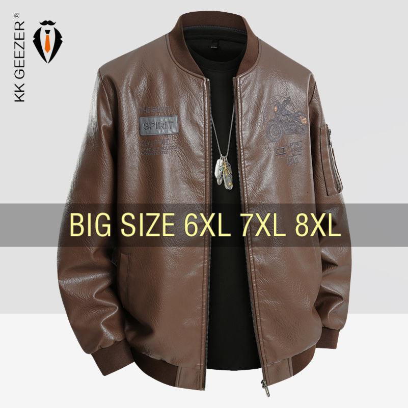 Leather Jacket Men Coats Spring Black Oversized 6XL 7XL 8XL Plus Size Street Motorcycle Autumn Hip Hop Waterproof Softshell 250920