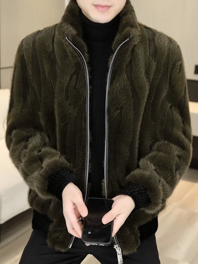 Winter Men Fashion Solid Color Faux Fur Coats Mens Leisure Fur Jackets Male Stand Collar Warm Outerwear G625 250920