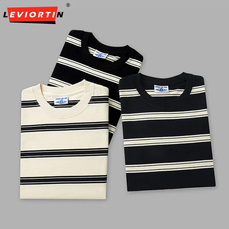 Coup d'équipage à manches longues tshirt automne japonais rétro streetwear poids lourd coton breton stripe netter tops t-shirt 250920