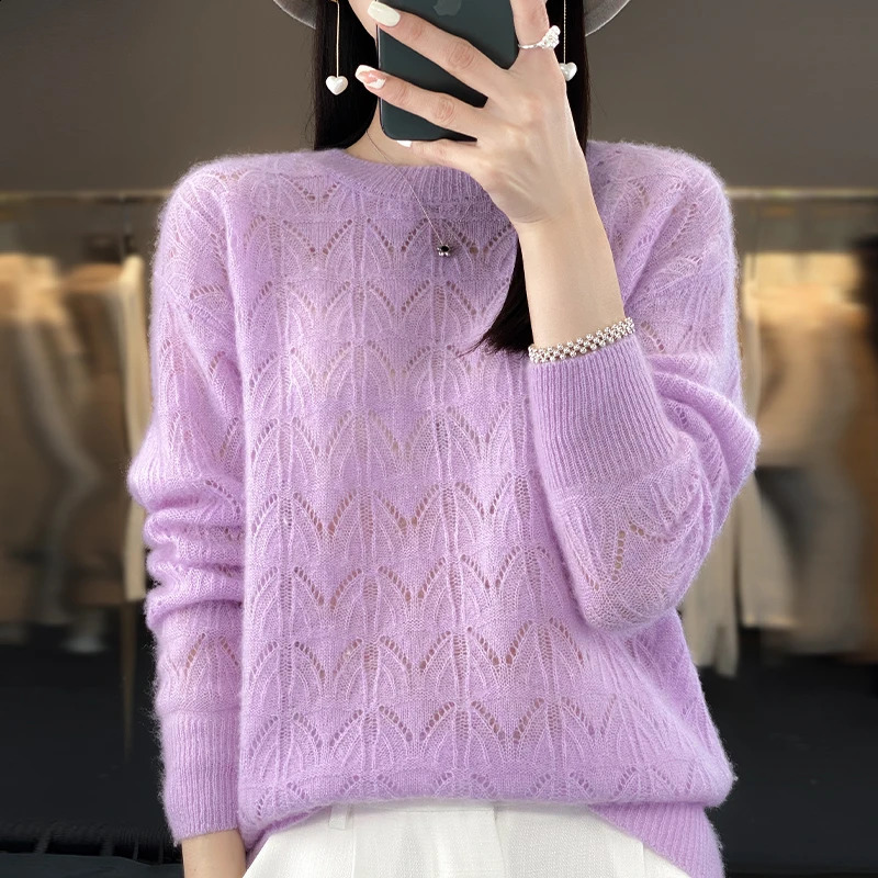 BELIARST Womens Clothing Sweater Spring and Autumn Knitted Hollow Top 100 Merino Wool ONeck Pullover Cashmere Sweater 250920