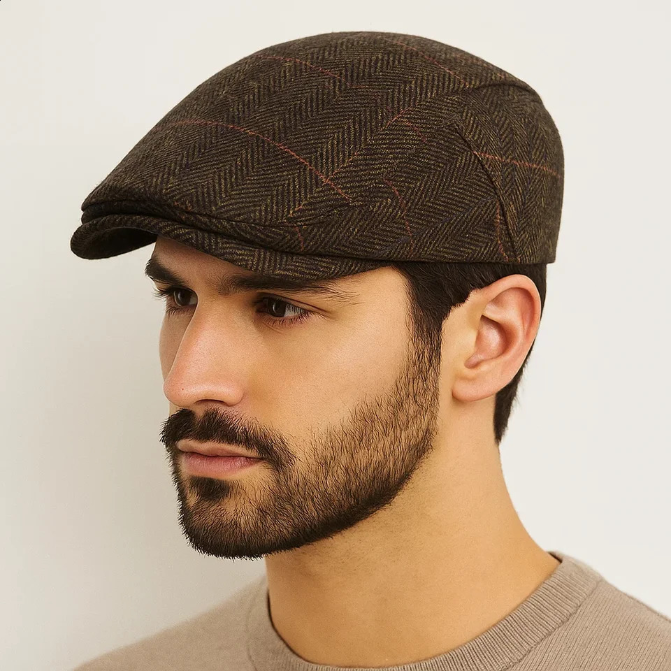 sboy Cap Men Winter Thick Warm Vintage Herringbone Casual Stripe Berets Flat Hat ed Adjustable 250920