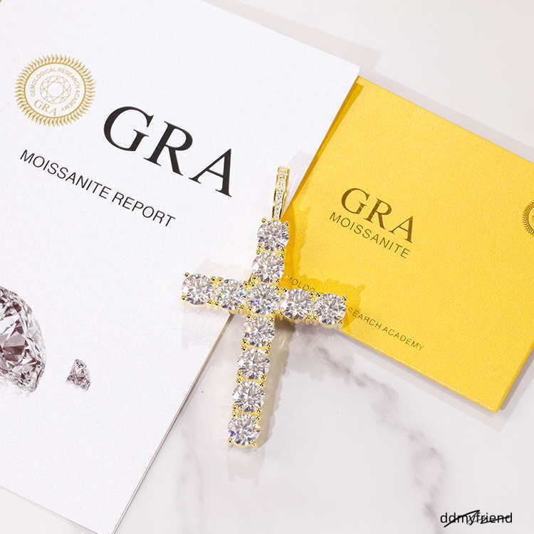 Custom 8Mm Wide Yellow Gold Plated Sterling Sier Iced Out VVS Moissanite Cross Pendant For Necklace Jewelry ddmyfriend