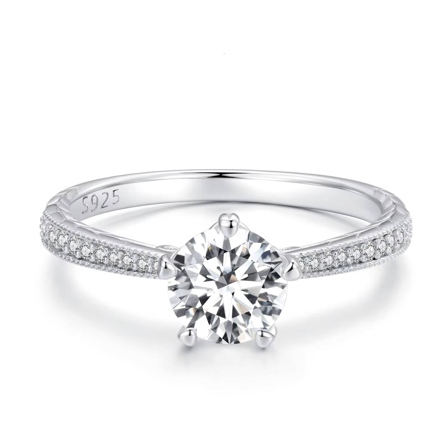 Elegant Claw Designer S925 Silver Engagement Wedding Jewelry Fine 08CT Round Brilliant Cut VVS1 GRA Moissanite Rings for Women
