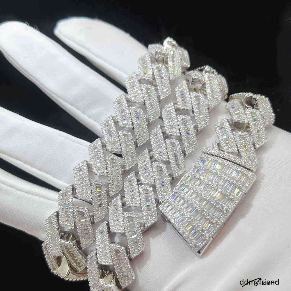 Moissanite Iced Out Cuban K Chain Hip Hop Fine Jewelry Baguette Dia Men Necklace Sterg Sier Fully Vvs Moissanite Designer Jewelry ddmyfriend