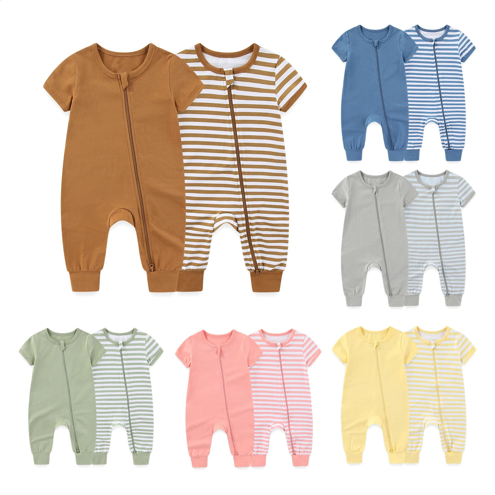 2 PcsLot Simple Baby Unisex Short Sleeve Rompers 024 Months Baby Boy Girl Jumpsuits Spring Summer Infant Clothes 250920