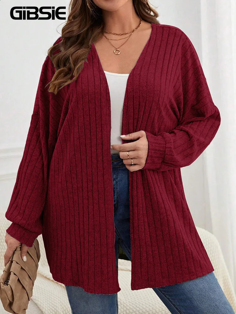 GIBSIE Plus Size Autumn and Winter Solid Color Loose Cardigan Women Casual Longsleeved Open Front Knitted Coat Womens 250920