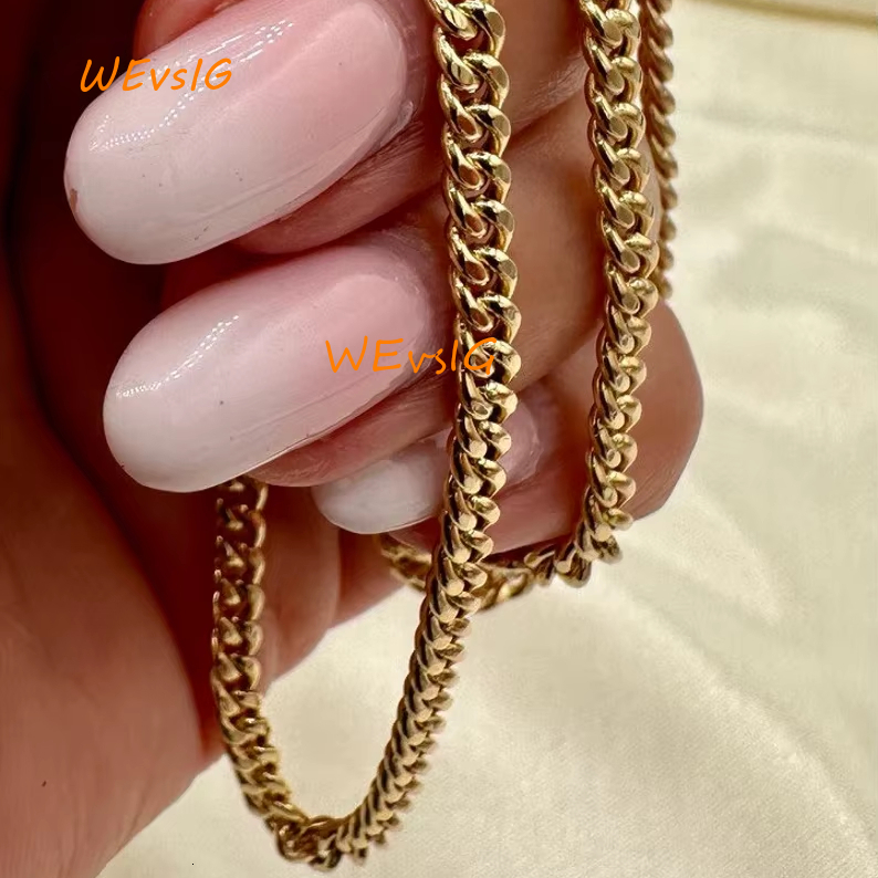 18K Solid Real Yellow Gold Curb Link Chain Necklace Pure Gold Chain Necklace For Womens Fashion Jewelry