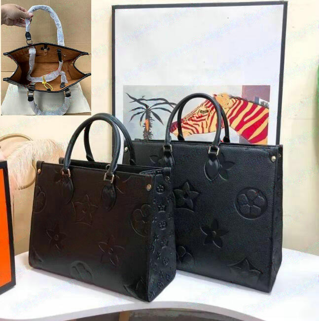 2025 Designer Bag On the go Black Embossed Flower Large Capacity GM MM Tote Bag Fashion Women Shoulder Bags Handbag Lady Crossbody Female backpack P