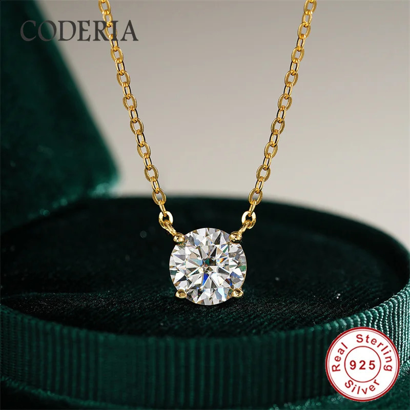 Classic 4 Prong Pendant Plated 14K Gold Silver S925 Necklace 1CT 2CT 3CT 5CT Women Jewelry With GRA 250920