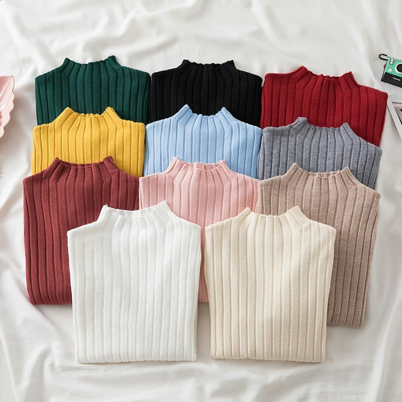 Women Pullover Ribbed Knitted Sweater Autumn Winter Pullovers Turtleneck Long Sleeve Slim Basic Solid Female Sweaters Tops 250920