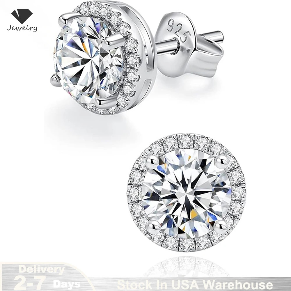 REAL 05CT D Couleur toutes boucles d'oreilles rondes pour les femmes 925 argent sterling scintillant de boucles d'oreille de boucles fines de bij