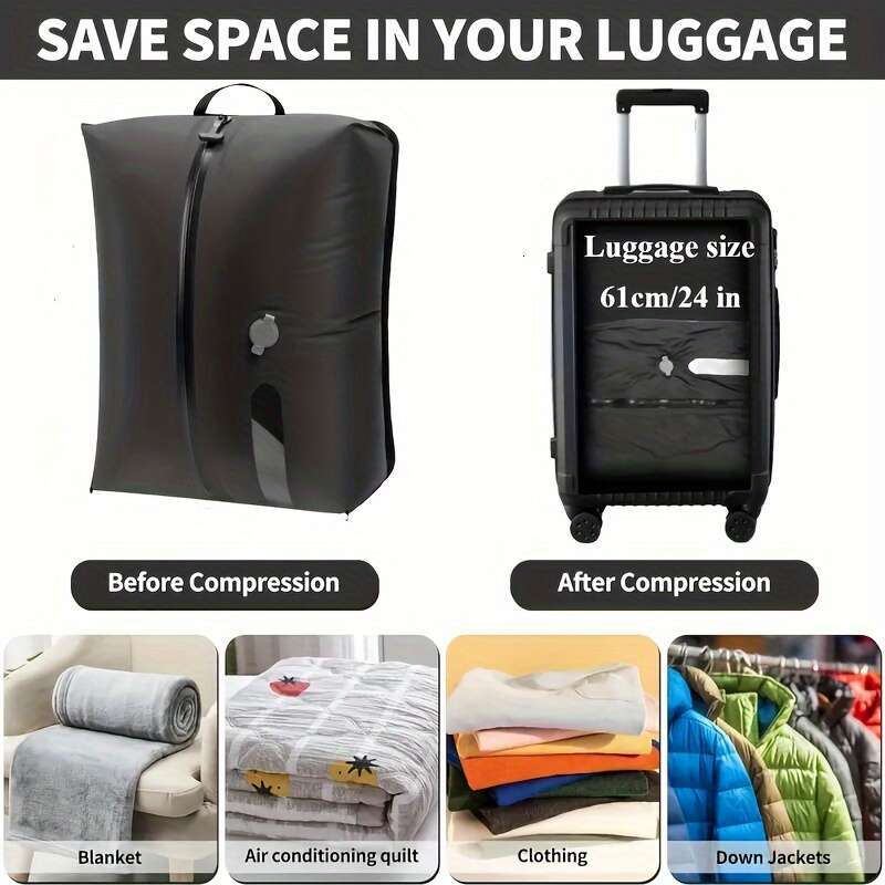 Black TPU Sacs de rangement à vide réutilisables - Économie d'espace, pas de pompe nécessaire, grands sacs de compression pour l'organisateur de