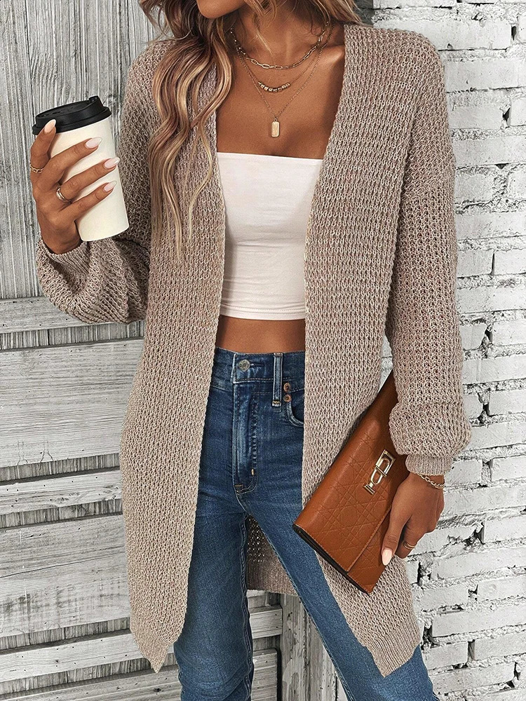 Fashion d'automne et hiver long pull tricoté Pull en cardigan à manches longues à manches longues Pullage long moyen polyvalent 250920
