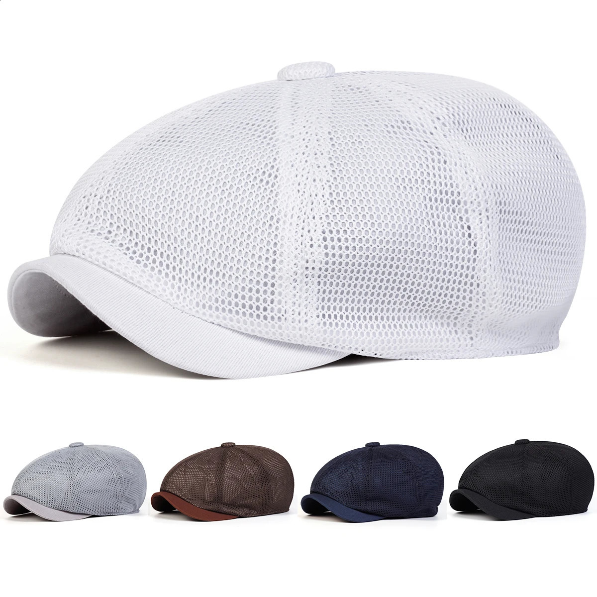 Men Solid Color Mesh Breathable Casual sboy Caps British Painters Hats Spring Summer Octagonal Cap Hip Hop Berets Hat 250920