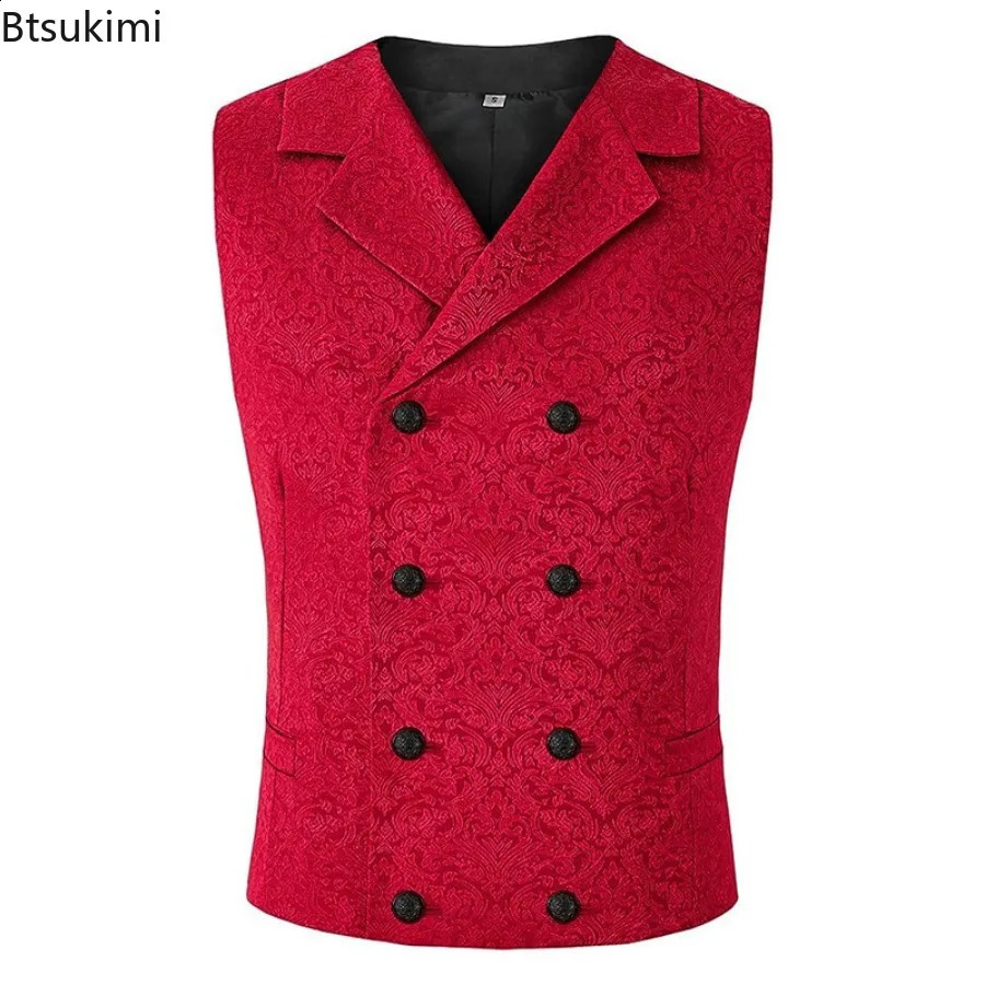 Vintage Black White Red Double Breasted Sleeveles Suit Jacket Men Victorian Steampunk Vest Renaissance Medieval Gothic Waistcoat 250920
